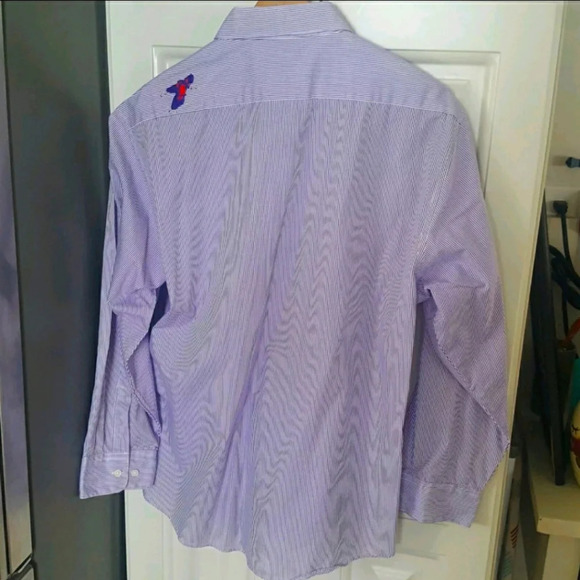 Red Hat Society Purple & White Stripes with Appliques / Bling Button Down Shirt - Picture 9 of 13
